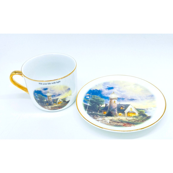 Thomas Kinkade Cup & Saucer Set A Light In The Storm Decorative‎ Teleflora - Picture 1 of 11